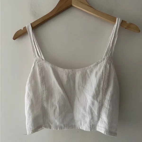 Aerie White Smocked Cotton‎ Woven Corset Cropped Tank Top - Image 2