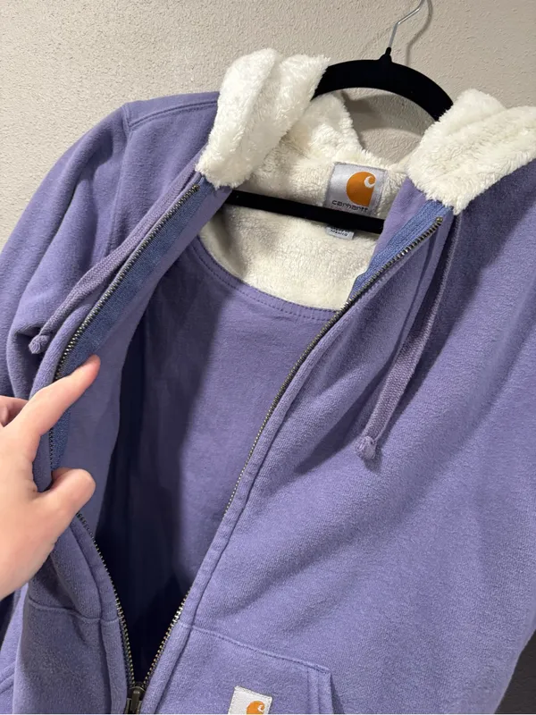 Carhartt Sherpa Fleece Lined Hood Sweatshirt Purple - Image 4