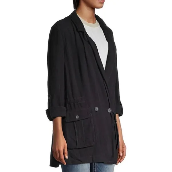 Free People Black Utility Charly Blazer Jacket Double Breasted Cargo Pocket L - Image 11