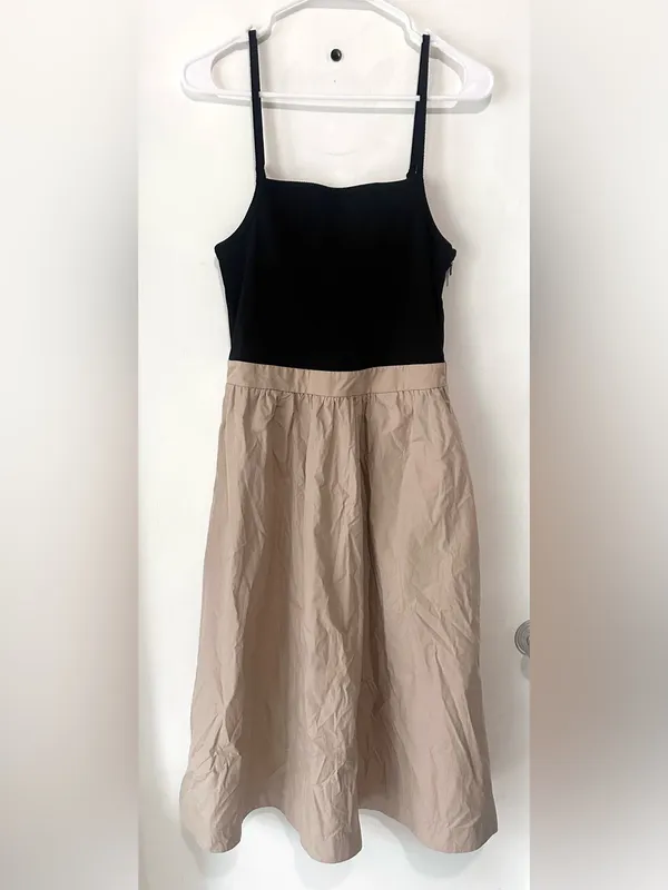 MAEVE By Anthropologie Twofer Ribbed Midi Dress Medium Black / tan color - Image 3