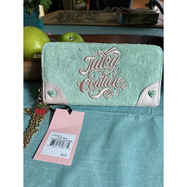 Juicy Couture Sugar Rush Large Zip Around Wallet Frosty Green Terry Cherry Charm - Image 2