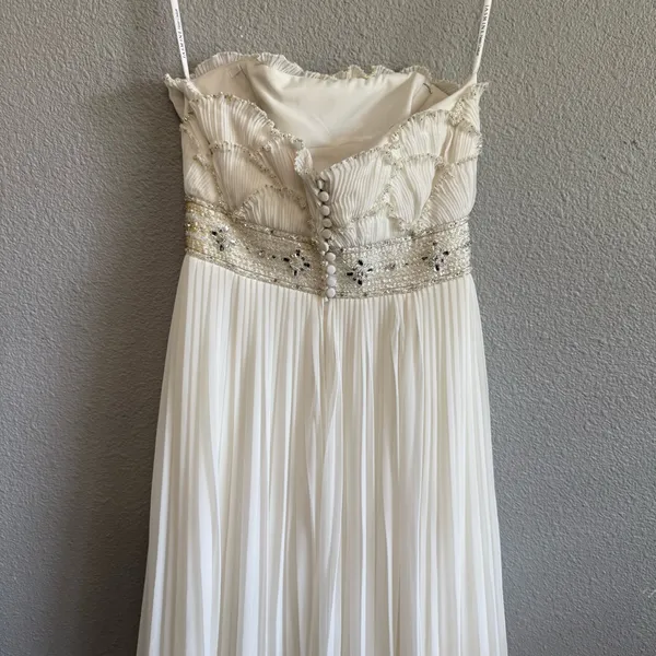 Jasmine Couture Strapless‎ Wedding Dress Pleated Skirt Size 8 Sequins Beaded - Image 3