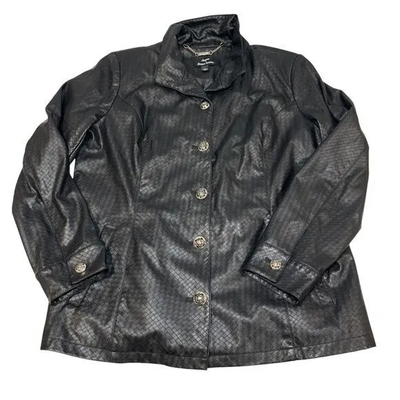 Dennis by Dennis Brasso Black Faux Leather Women's‎ Jacket Large Diamond - Image 4