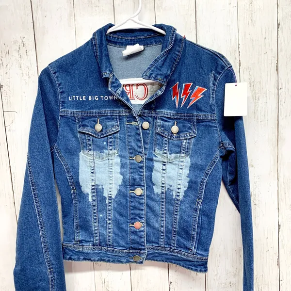 Little Big Town Girl Crush Denim Jacket‎ Women S Blue Distressed Concert Band S - Image 2