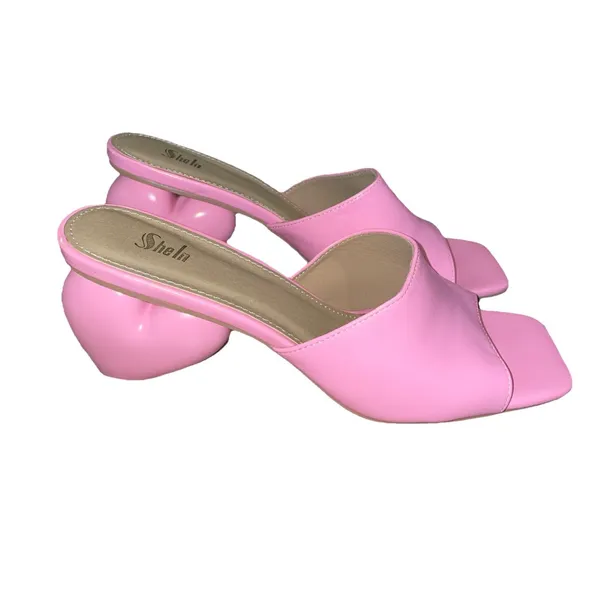 SHEIN Pink Sculptural Heart Heel Mule Sandals Womens 9 Square Toe Slides - Image 6