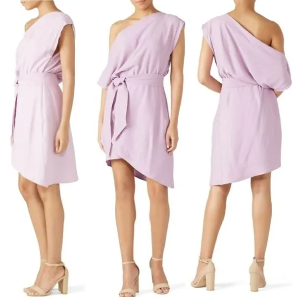 WISH Rise Purple‎ One Shoulder Tie Waist Asymmetrical Mini Dress Size S - Image 3