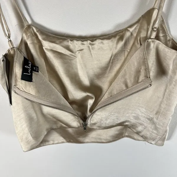 Lulu’s NWT Beige Satin Tie-Strap Cropped Tank Top‎ Size M Zip Up Back - Image 5