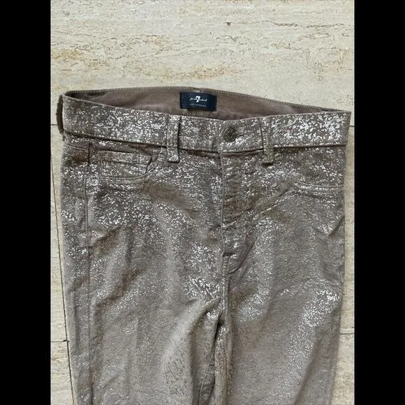 Seven 7 For All Man Kind Pants Size 28 Gold Marble Shimmer Designer Pants‎ - Image 2