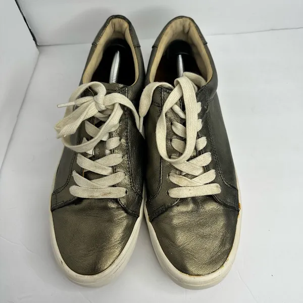Frye Womens 8.5 Kerry Metallic Leather Low Top Sneakers Gold Pewter Urban Chic - Image 3