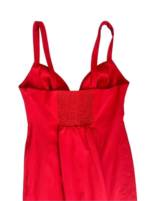 BHLDN Anthropologie Women’s Sage Sweetheart Stretch Crepe Red Midi Dress Sz M - Image 8