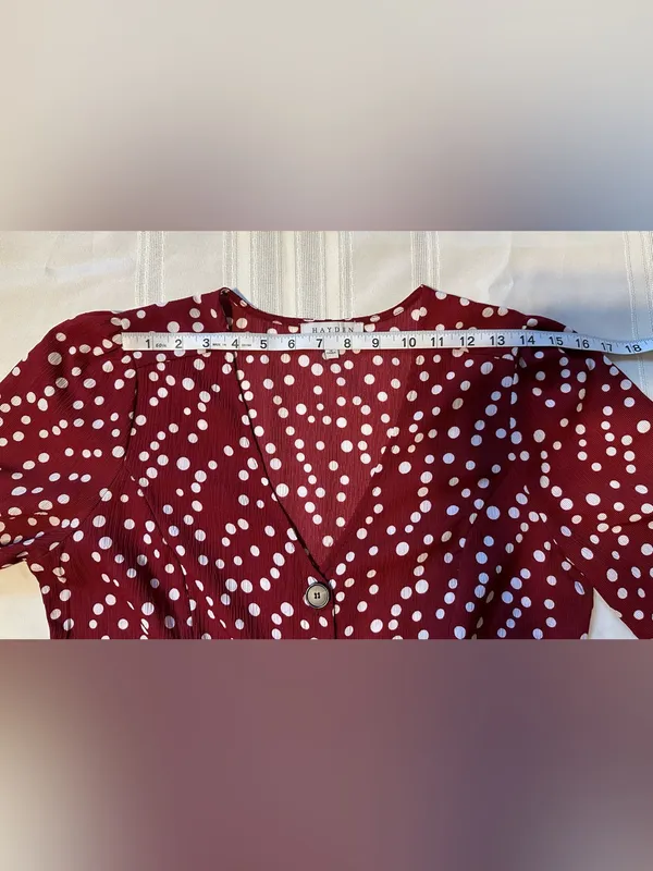 Hayden Los Angeles V-Neck Burgundy Polka Dot Button-Front Jumpsuit - Image 6