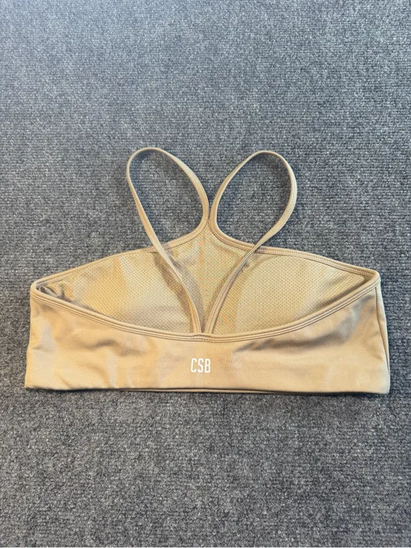 CSB Crop Shop Boutique Tan Strappy Padded Sports Bra Size L Yoga Workout Gym - Image 2