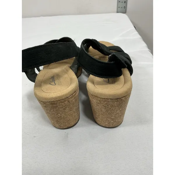 Womans Clarks Platform Wedge Sandals Size 10 M Black Strappy Open Toe Slingback - Image 5