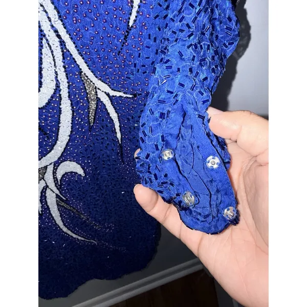 VTG Alisha Silk Beaded‎ MIDI Formal Gown Royal Blue Size L Y2K 90s - Image 5