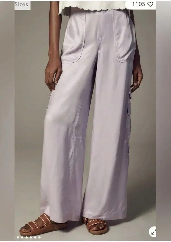 By Anthropologie Palazzo Utility Pants Cargo Wide Leg Lilac Purple Pull On Sz 10 - Image 4