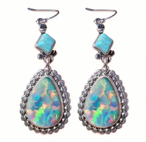 Vintage Iridescent and Turquoise Bohemian Style Dangle Earrings - Image 5