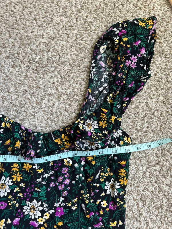 Old Navy Dark Green Floral Ruffle-Neck Fit N Flare Mini Dress Casual Summer Med - Image 6