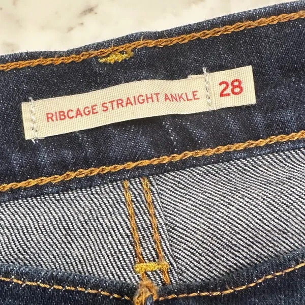 Levis‎ Ribcage Straight Ankle Jeans Dark Wash Distressed Button Fly W28 L27 90s - Image 3
