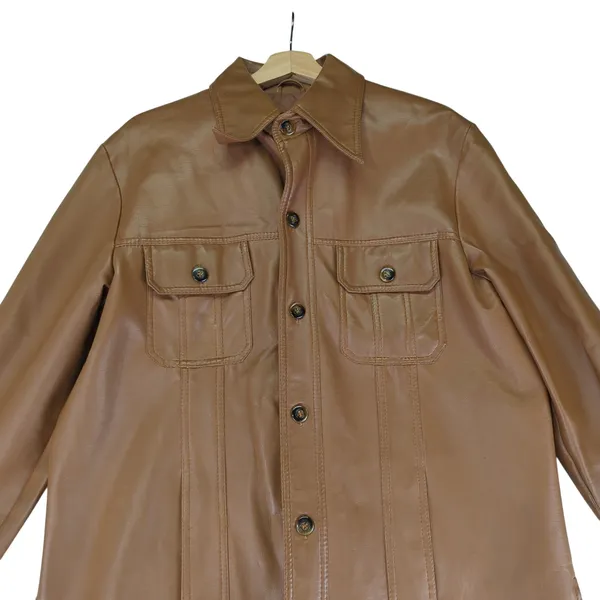 Vintage Stix Baer Fuller Vegan Faux Leather Jacket Brown Women's Large Vinyl‎ - Image 3