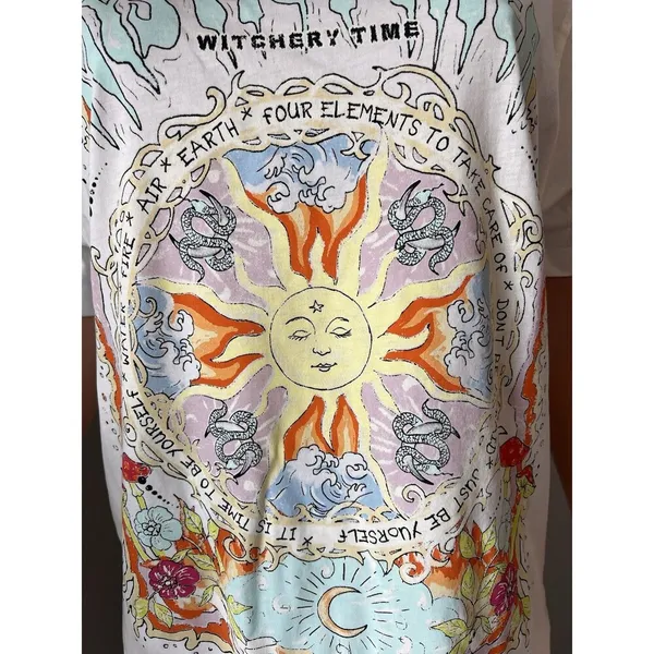 Bershka white multicolor Oversized shirt size Small "witchery time" mystic power - Image 3