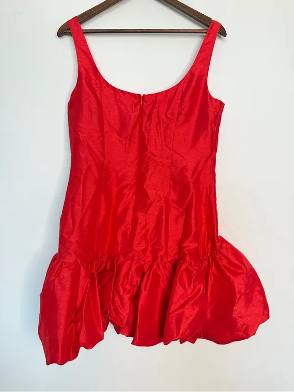 Hutch Lowry Red Satin Bubble Hem Mini Dress Drop Waist Size 4 NWT - Image 3