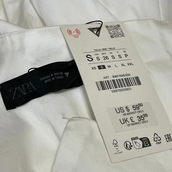 NEW Zara Women's White Pleated Mid Waist Asymmetric A Line Midi Skirt Size S - Image 4