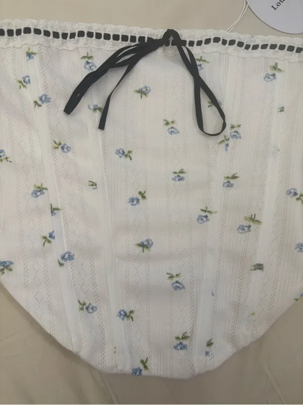 Loucia White Blue Floral Pointelle Corset Tube Top Lace Trim Size S NWT - Image 3