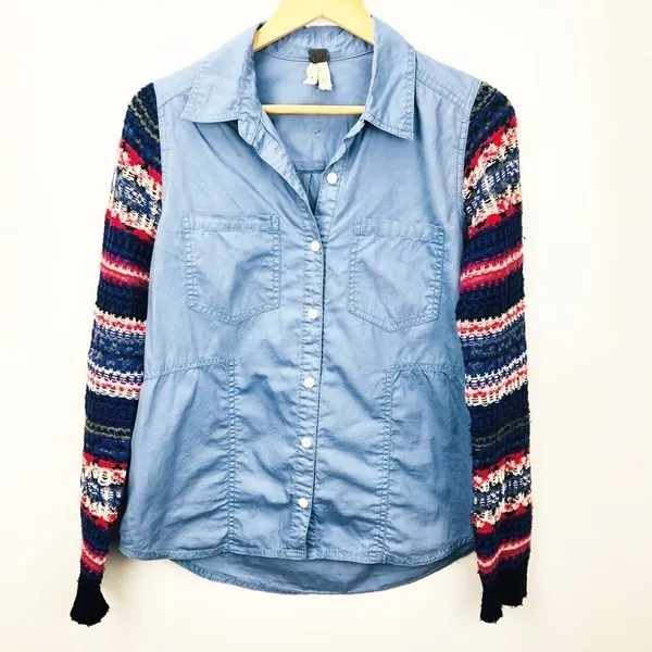 We the Free Fair‎ Isle Chambray Top Small A0002 - Image 3