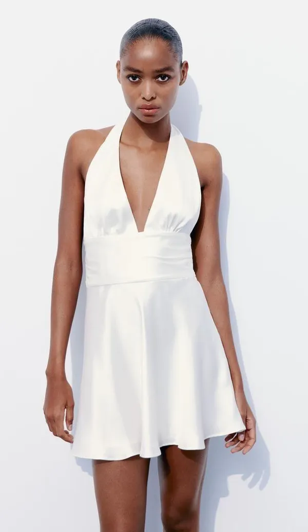 ZARA dress mini halter White satin Bow wedding party coctail bridal shower - Image 10