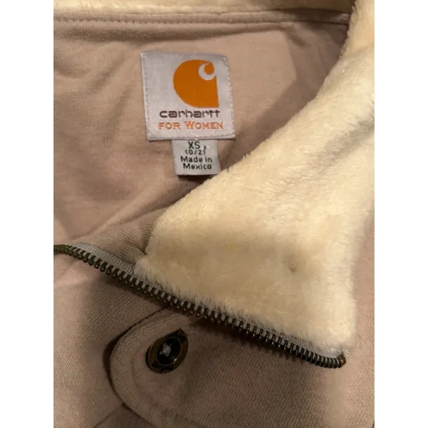 Carhartt For Women Jacket XS Beige‎ Sherpa Collar Y2K Vintage Workwear - Image 8