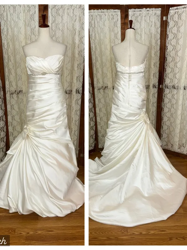 Gorgeous New David’s Bridal Strapless Ruched Satin Wedding Gown - Image 2