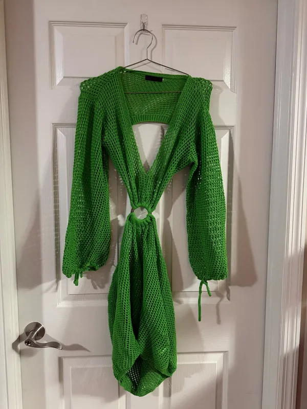 Amazon Green Knit Swimsuit Cover-Up Adjustable M - Image 2