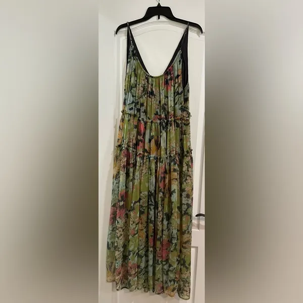Free People NWT Evereve Dress Green Floral Medium Flowy‎ Beach Vacation - Image 9
