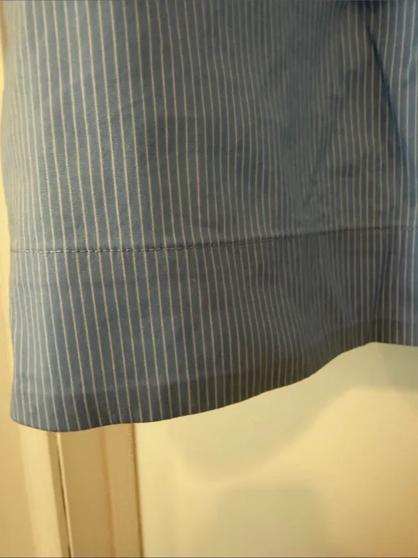 Ann Taylor Blue Pinstripe Sleeveless Ruffle-Neck Shell - Image 5
