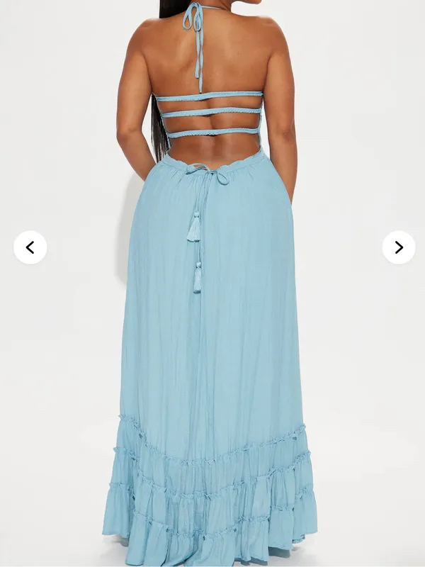 Hayley Halter Smocked Backless Maxi Dress - Blue - Image 6