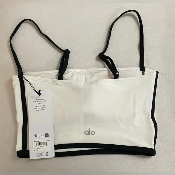 Alo Yoga NWT Airbrush Streamline Bra Tank Top Ivory Black Size S - Image 7