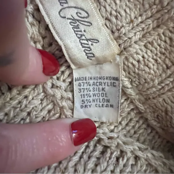 VNTG Marisa‎ Christina Double Breasted Chunky Knit Silk Wool Cardigan Women’s L - Image 7