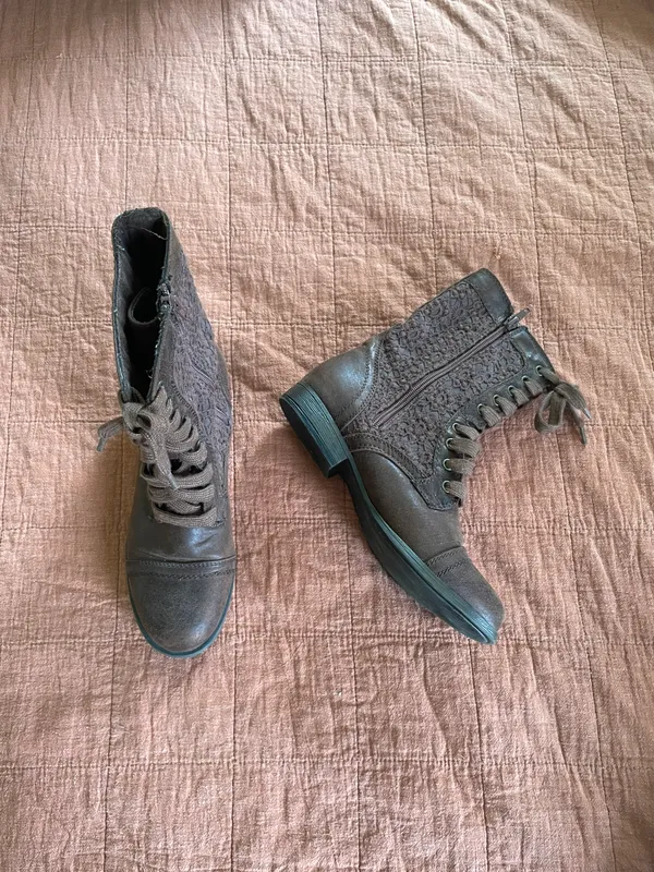 American Eagle Y2K Brown Lace Crochet Combat Boots - Image 11