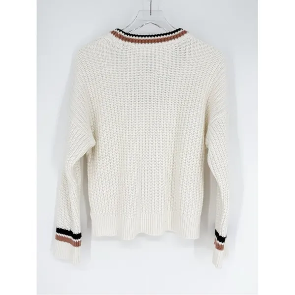 Abercrombie‎ & Fitch V-Neck Split Cuff Sweater Women's M White Academia - Image 3