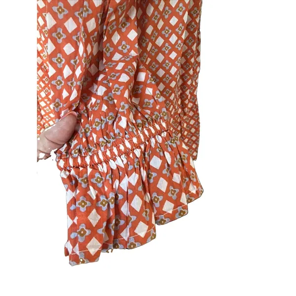 Ro's Garden Rachel Shirt XS Orange Abstract Geo Print Cotton Button Front Top - Image 7
