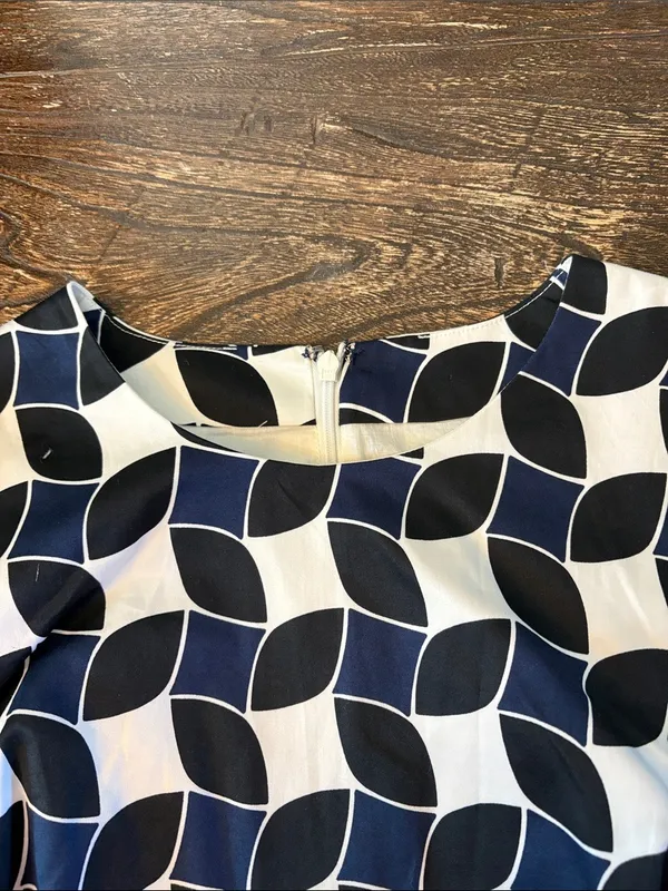 Boden Alexa Geometric Print‎ Cotton Shift Dress Navy White Black 12 EUC - Image 4