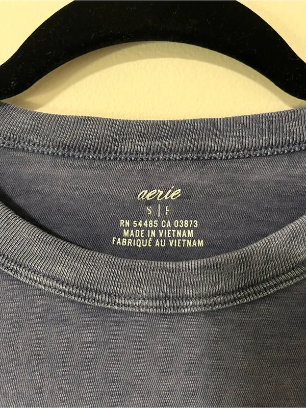 AERIE Vintage Wash Navy Cotton Crewneck Long Sleeve Tee Women’s Top Sz S EUC - Image 2