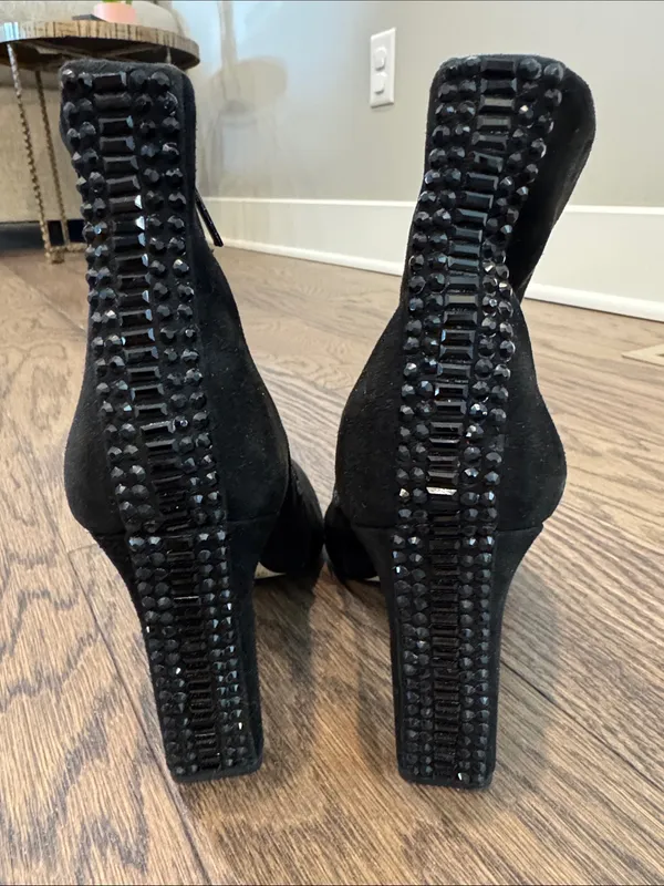 Gianni Bini Black Suede Peep-Toe Ankle Booties - Women size 7 - Image 2