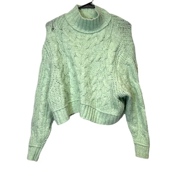 Free‎ People Carousel Mint Green Knit Long Sleeve Cropped Sweater Size XS - Image 3