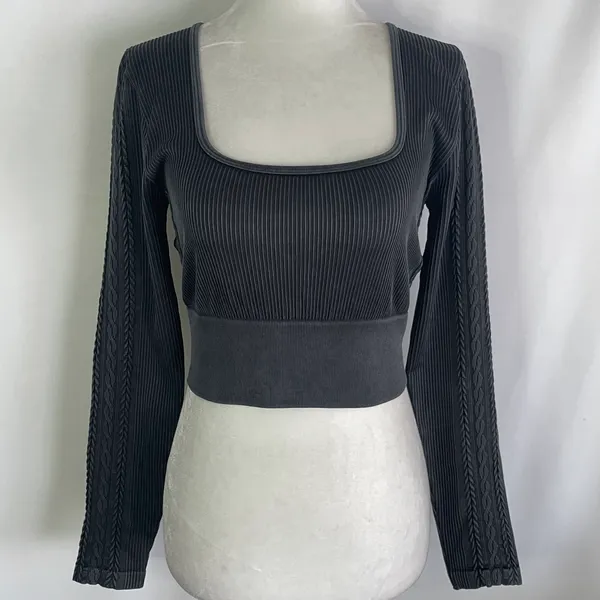 Aerie New Offline Seamless Square Neck Cable Long Sleeve Crop Top Size Large - Image 5