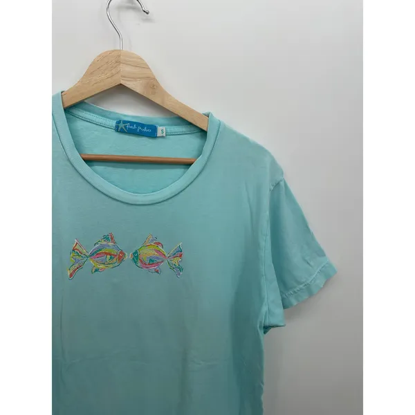 Fresh Produce Womens Tee Small Blue Fish Aquatic Cotton Coastal Beach Shirt BN13 - Image 3