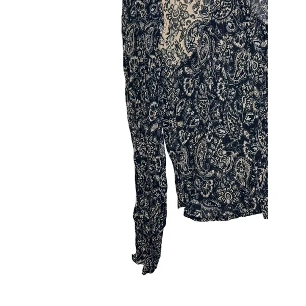 Boden Women's Top Ruffle‎ Georgette Round Neck Swing Paisley Blouse Black Sz. 10 - Image 9