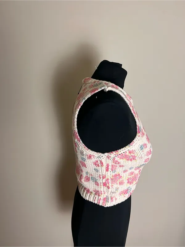 Zara Floral Knit Crop Tank Top - Pink Multi NWT - Image 2