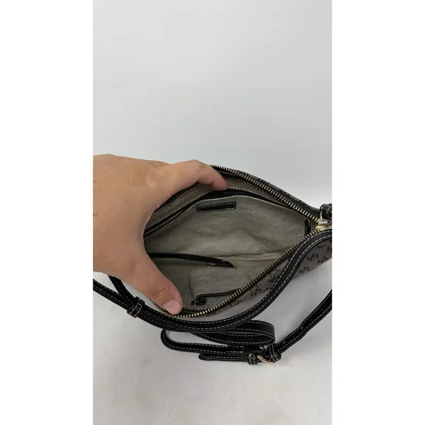 Dooney & Bourke Coated Canvas Logo Mini Slim Black Leather Trim Shoulder Bag Y2K - Image 7