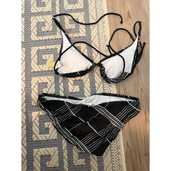 Black White Dotted Geometric Triangle Bikini Set Medium MX2500 - Image 2